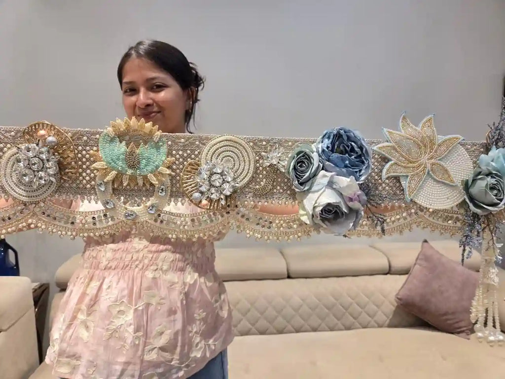 Pearl Azure Floral Pastel Blue Bandhanwar