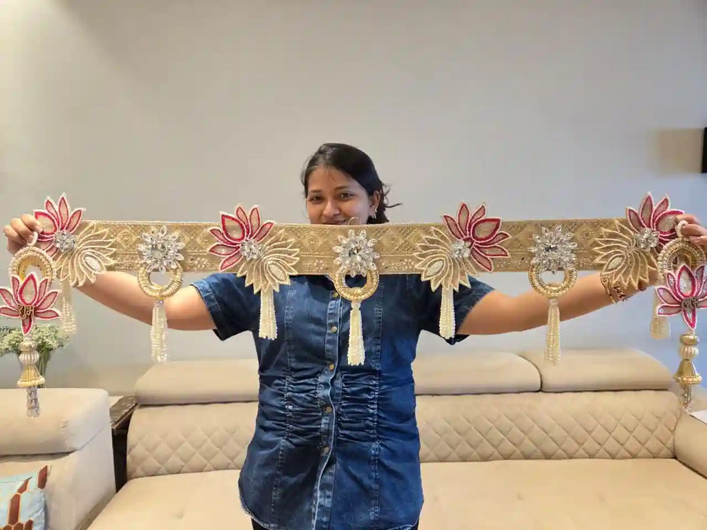 Luxe Pearl Lotus Bandhanwar & Hanging pair set