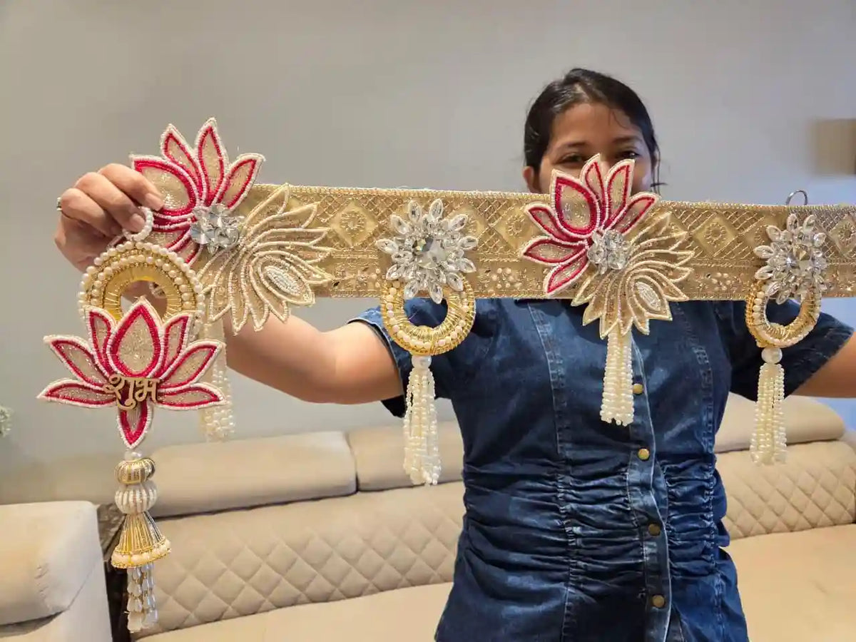 Luxe Pearl Lotus Bandhanwar & Hanging pair set