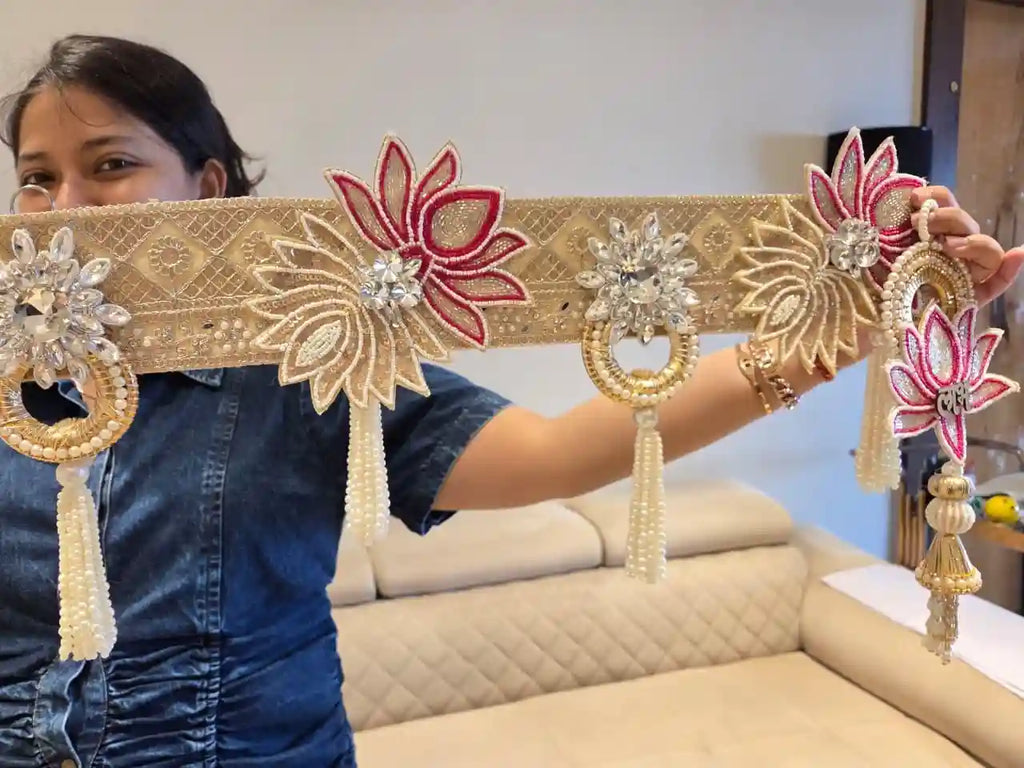 Luxe Pearl Lotus Bandhanwar & Hanging pair set
