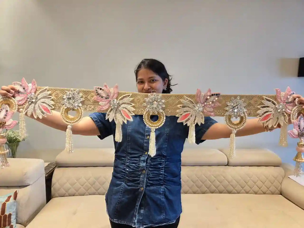 Luxe Pearl Lotus Bandhanwar & Hanging pair set