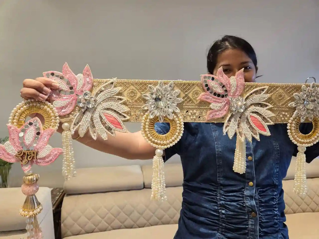 Luxe Pearl Lotus Bandhanwar & Hanging pair set