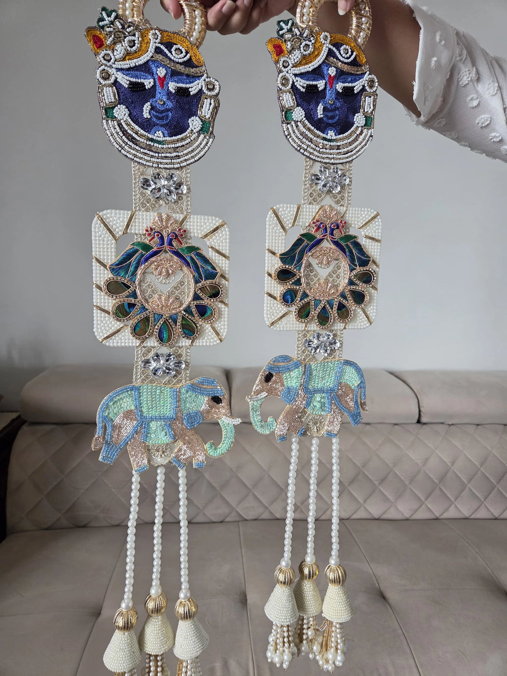 Traditional Zardosi Peaock & Elegant Shreenathji Hanging Pair