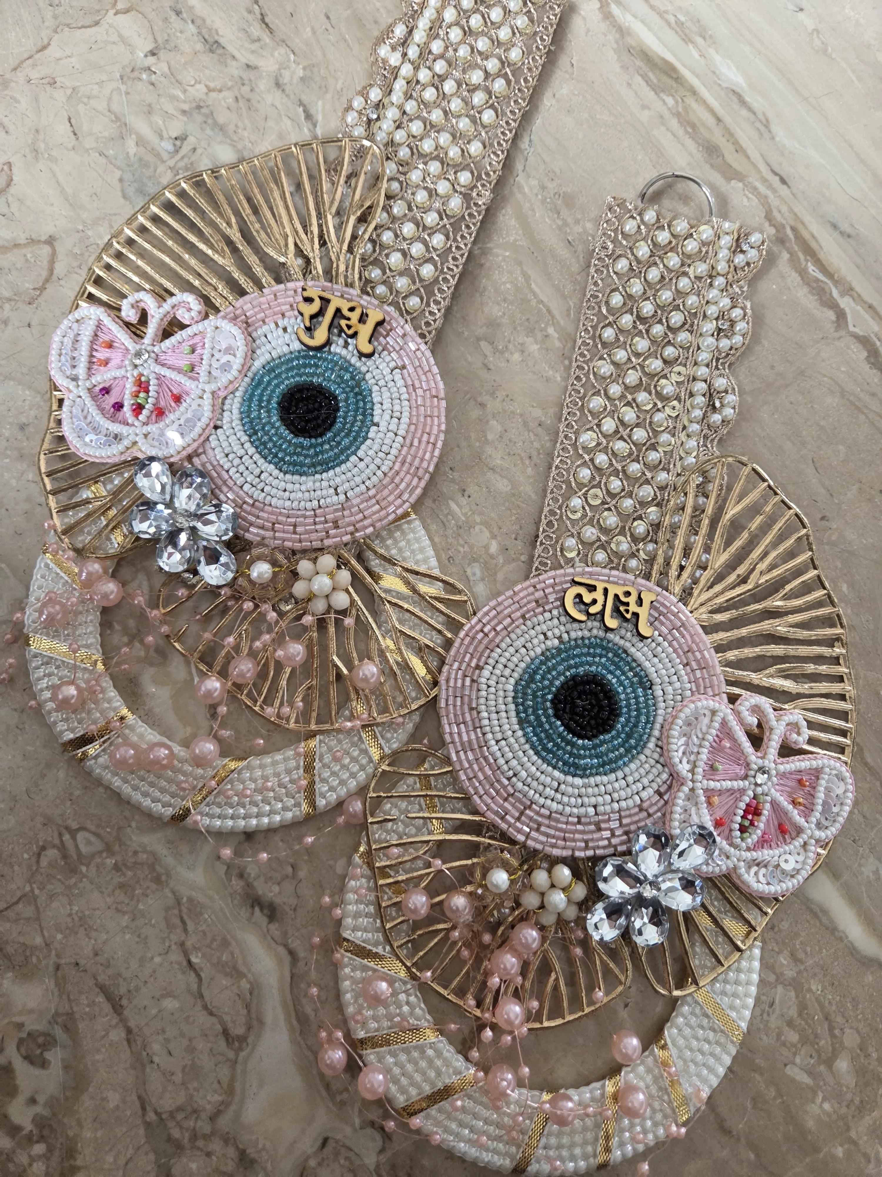 Pretty Kundan Butterfly Evil-Eye Hanging Pair