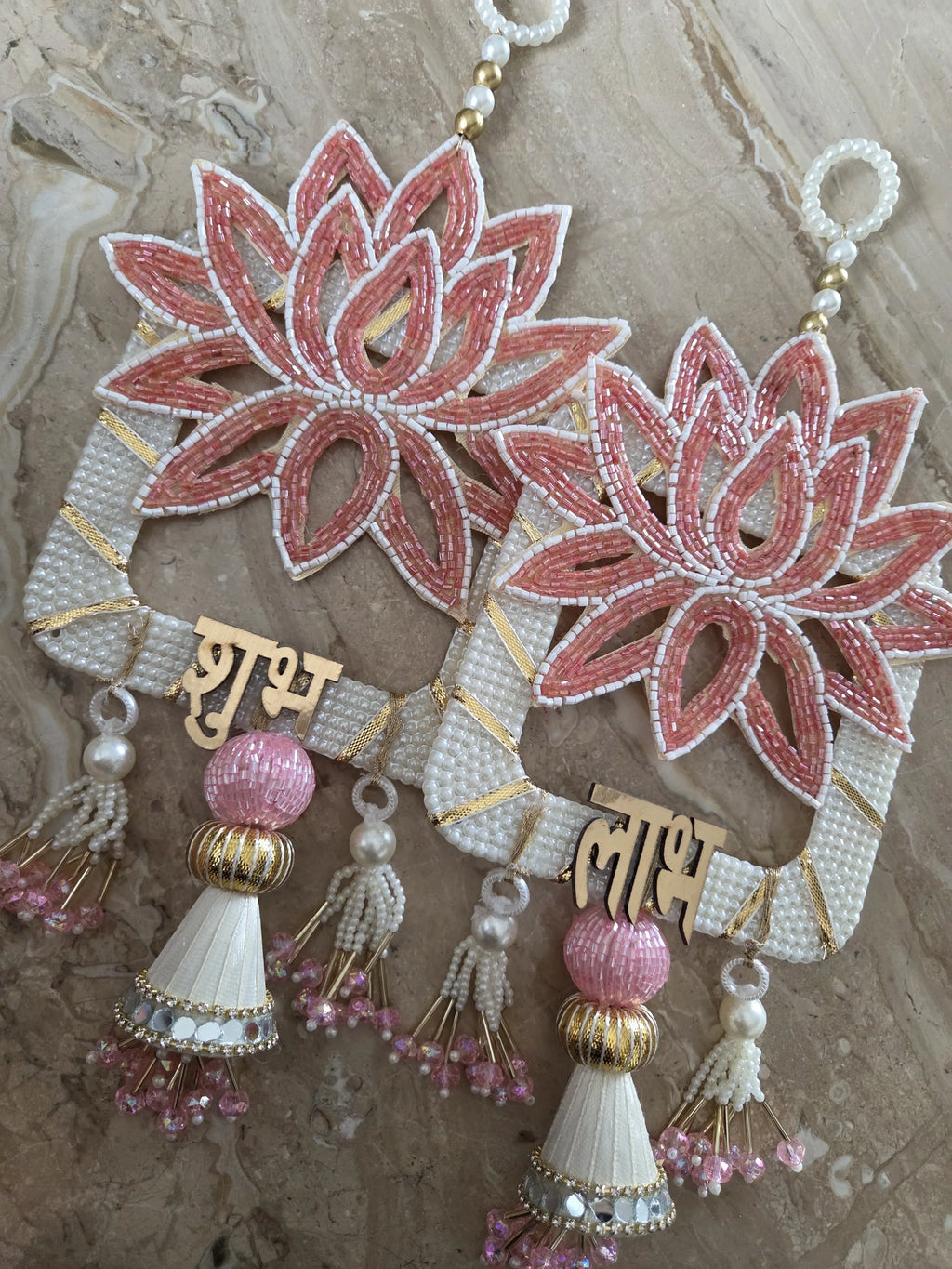 Beaded Lotus Shubh-Labh Hanging Pair