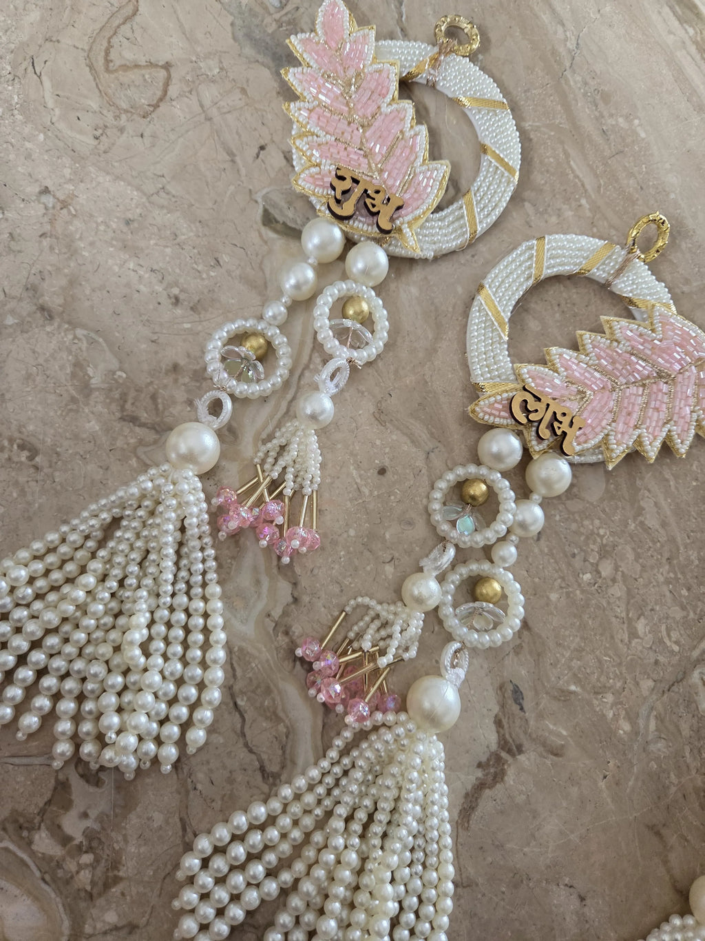 Elegant Beaded Leaf Shubh-Labh Hanging Pair