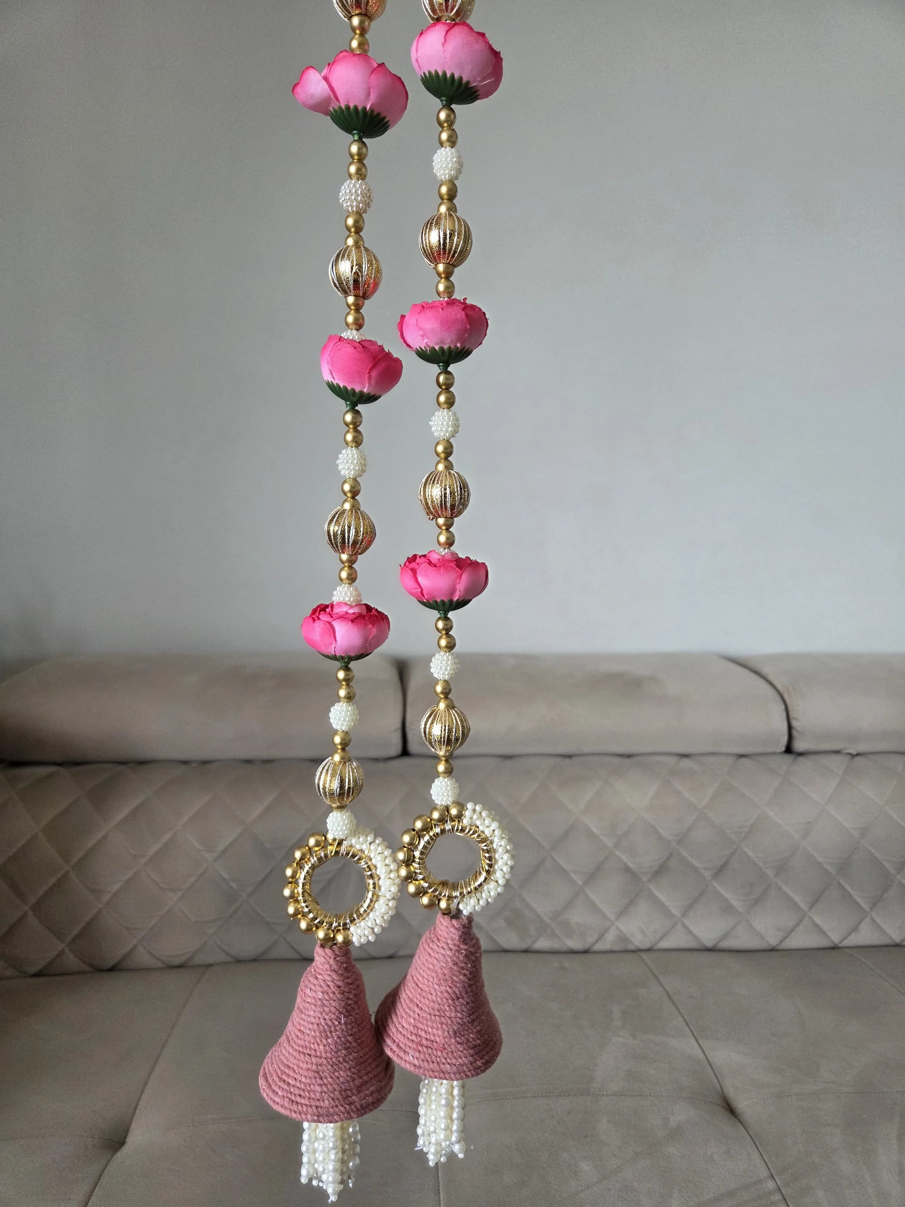 Floral Macrame Bell Hanging Pair