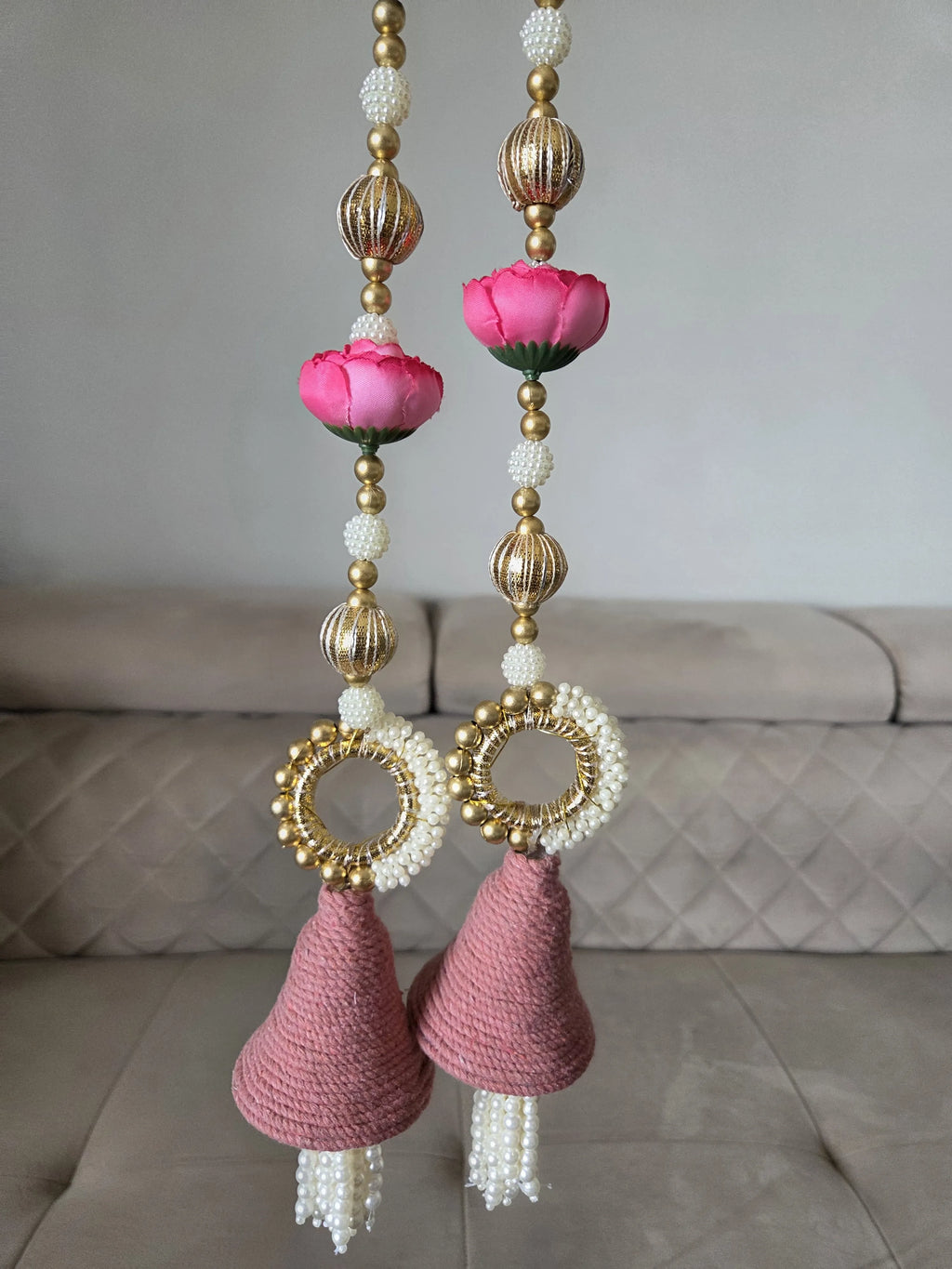 Floral Macrame Bell Hanging Pair