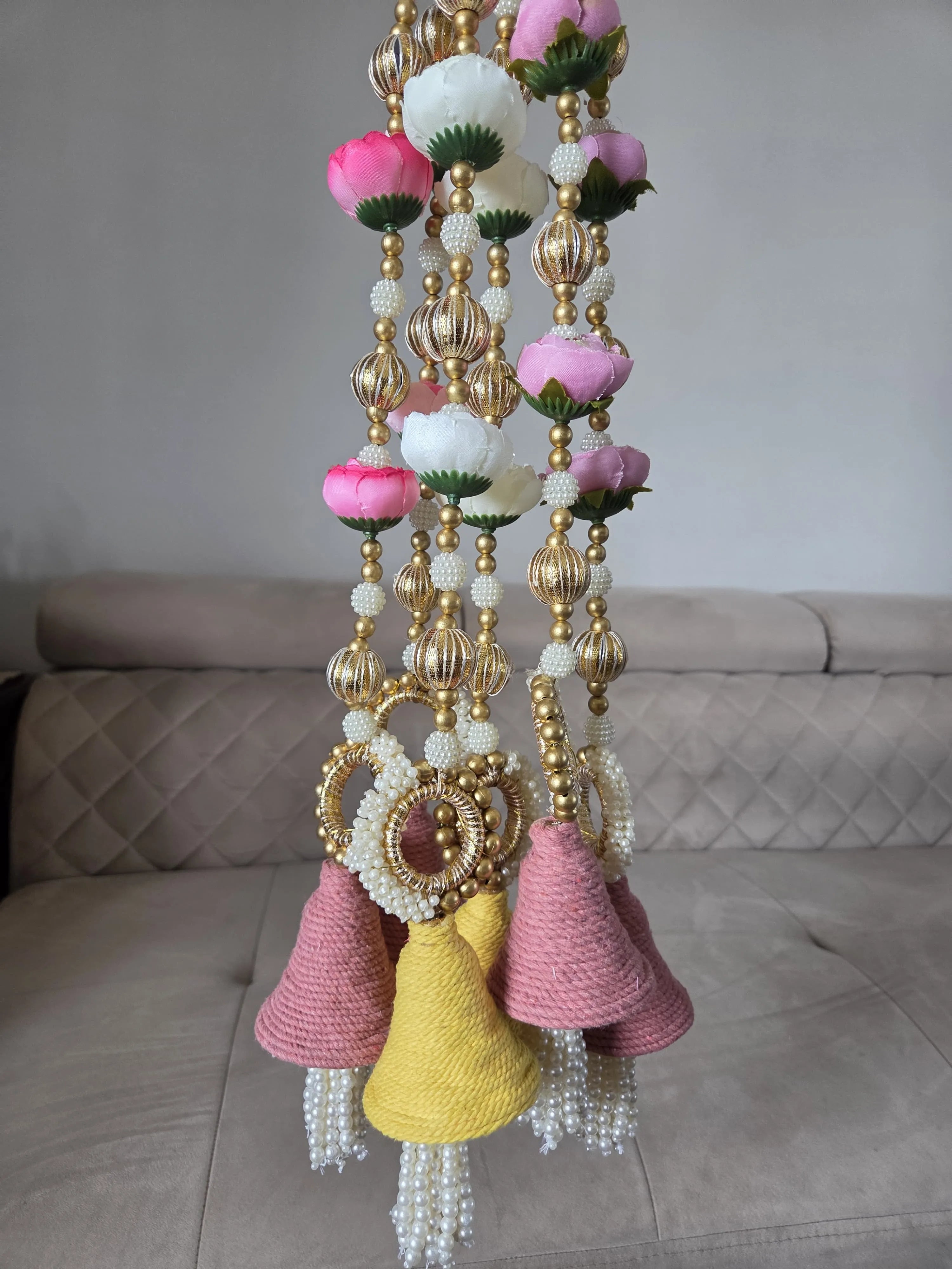 Floral Macrame Bell Hanging Pair