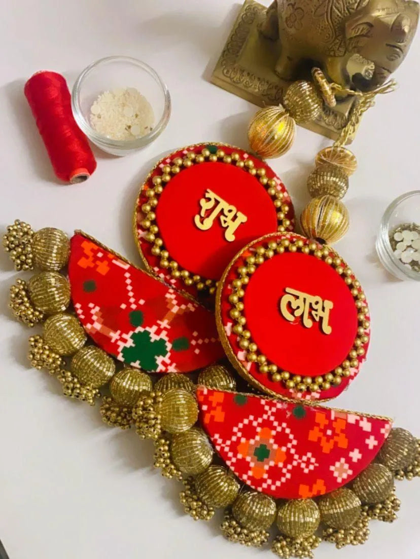 Handcrafted Chaand Shubh-labh Hanging Pair
