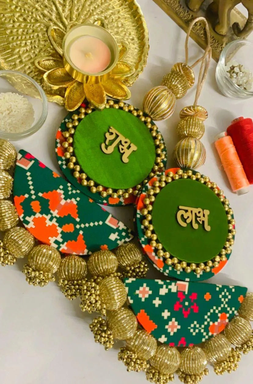 Handcrafted Chaand Shubh-labh Hanging Pair