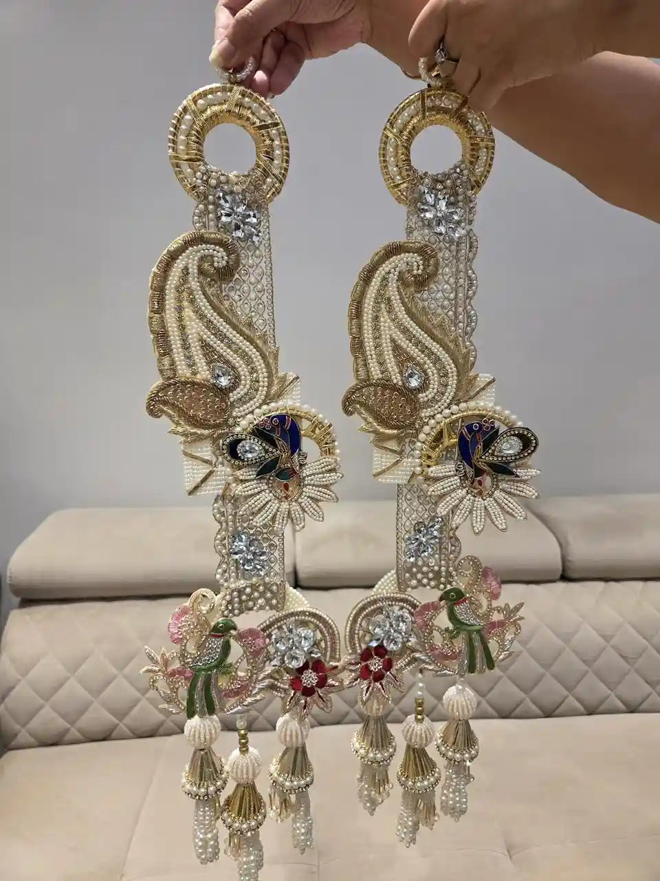 Royale Zardosi Mayur & Parrot Hanging pair