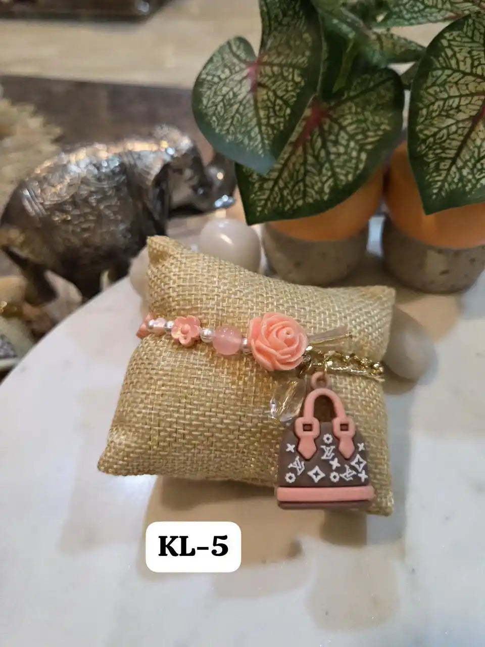 Stylish 'LV Inspired' Beaded Bracelet in Peach
