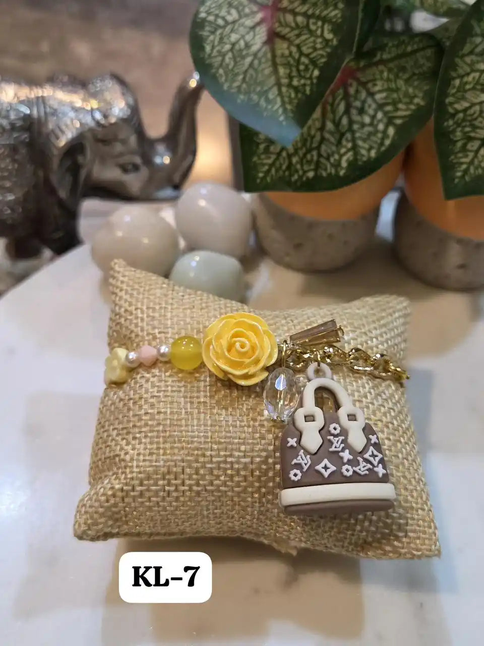 Stylish 'LV Inspired' Beaded Bracelet in Yellow