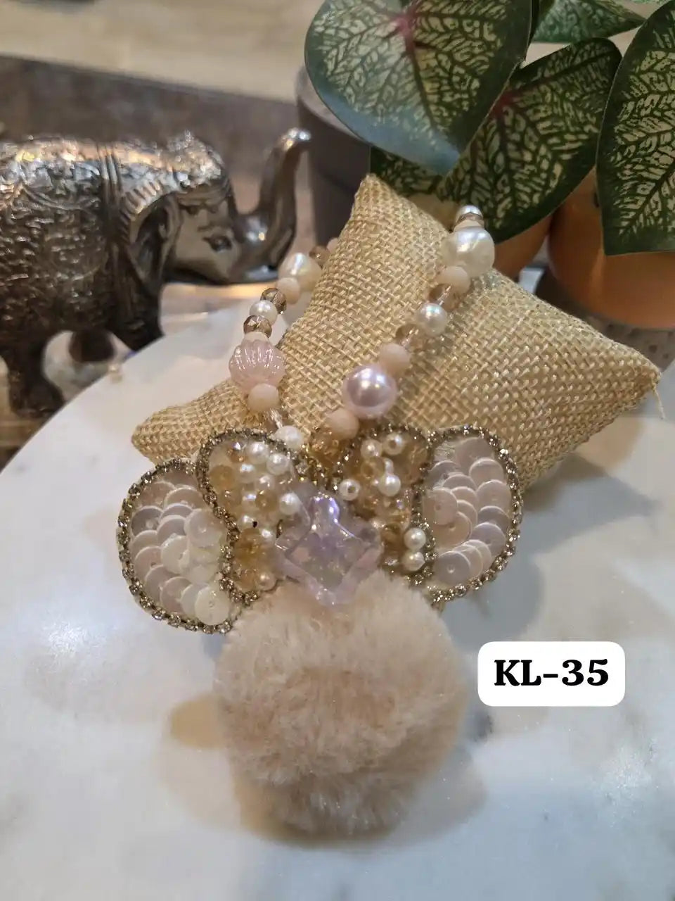 Elegant Beaded Minnie Mouse Fur Bracelet in warm brown