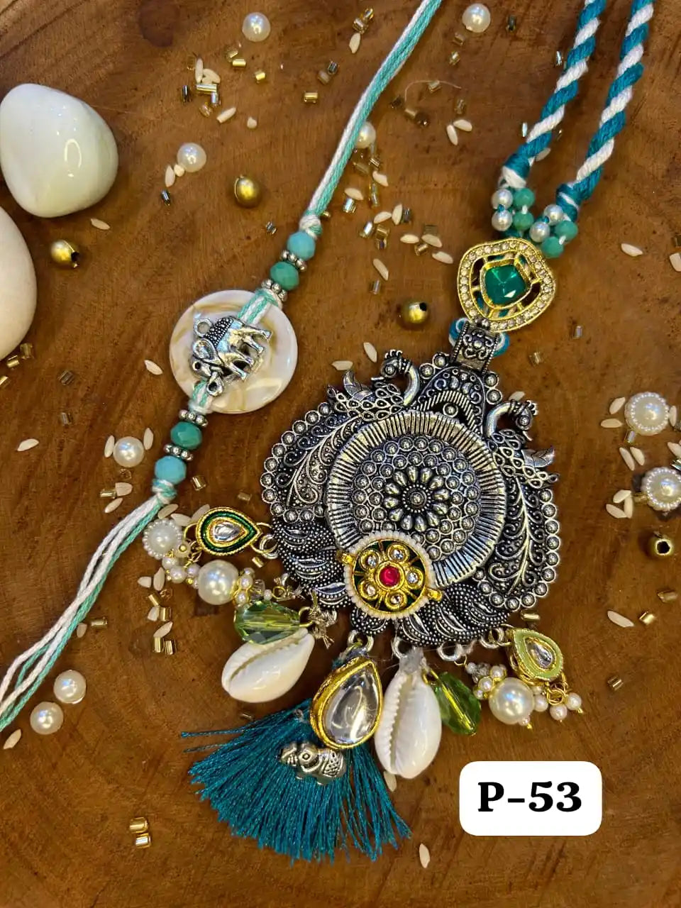 Royal Antique Peacock Rakhi Lumba Pair