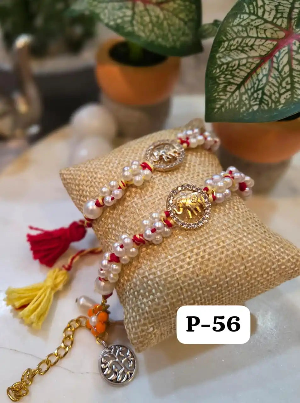 Premium & Traditional Pearl Mouli Bracelet Rakhi Pair