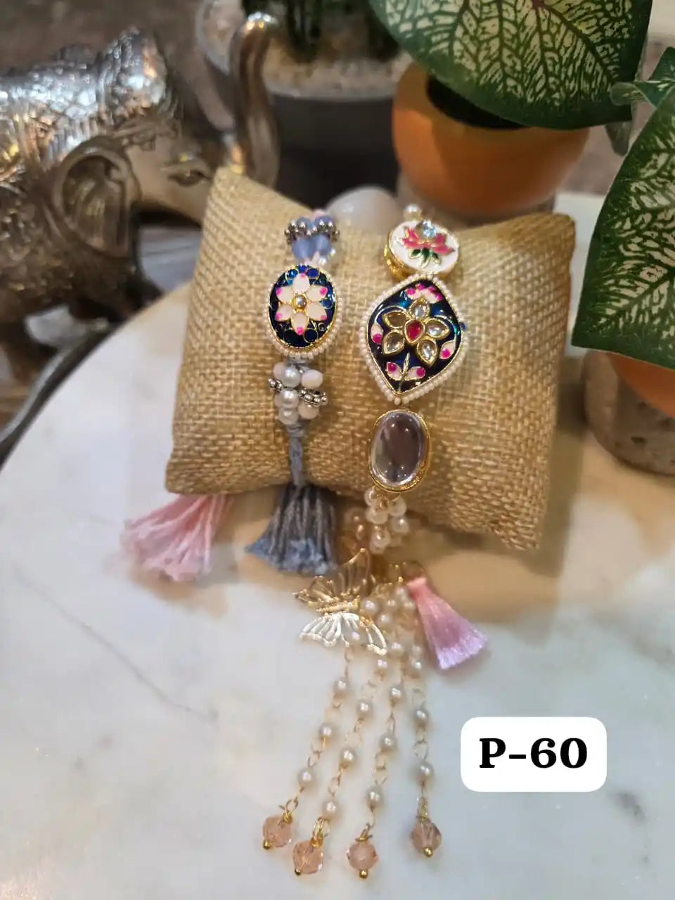 Designer Signature Kundan Bracelet Rakhi Pair
