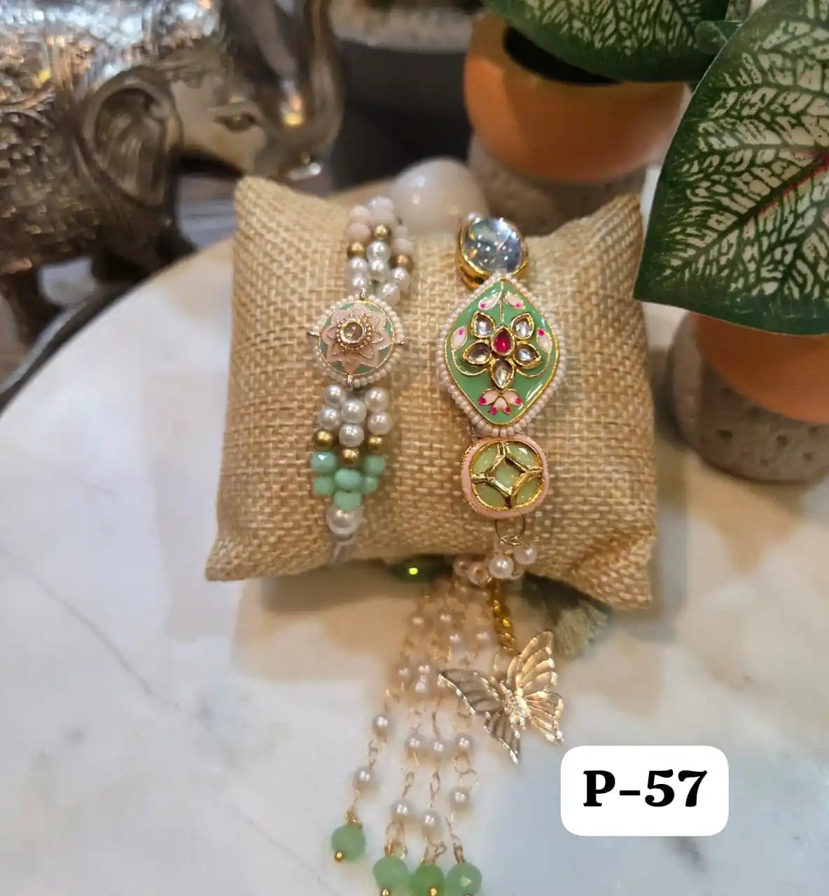 Designer Signature Kundan Bracelet Rakhi Pair