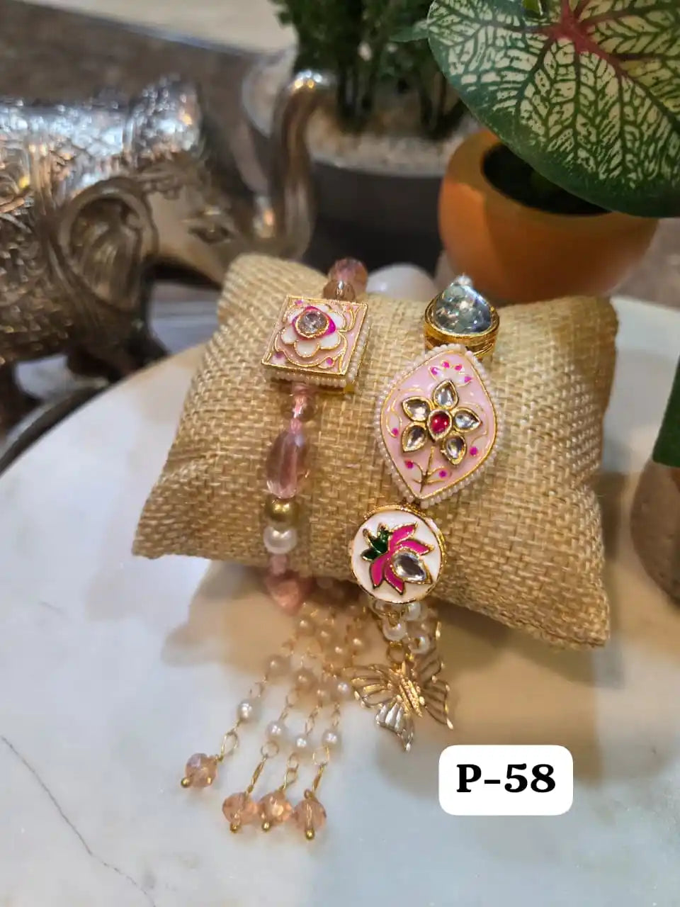 Designer Signature Kundan Bracelet Rakhi Pair