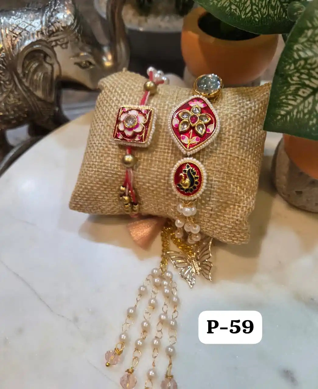 Designer Signature Kundan Bracelet Rakhi Pair