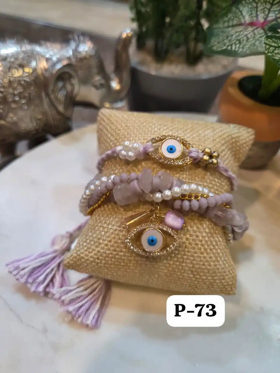 Evil Eye Luxe Bracelet Rakhi Combo in Lavender