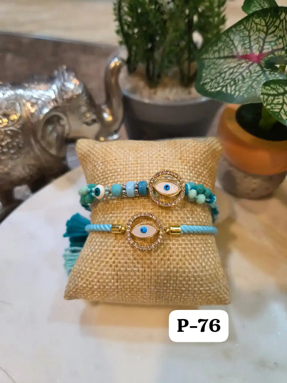 Designer Evil Eye Aura Bracelet Rakhi Pair