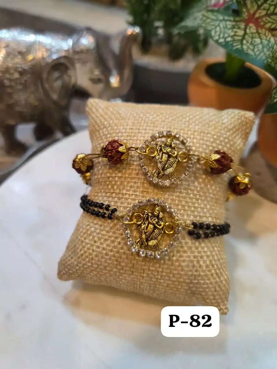 Imperial Radha Krishna Mangalsutra Bracelet & Rudraksh Rakhi