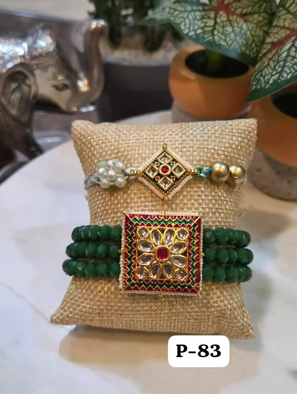 Divine Meenakari Kundan Bracelet Rakhi Pair