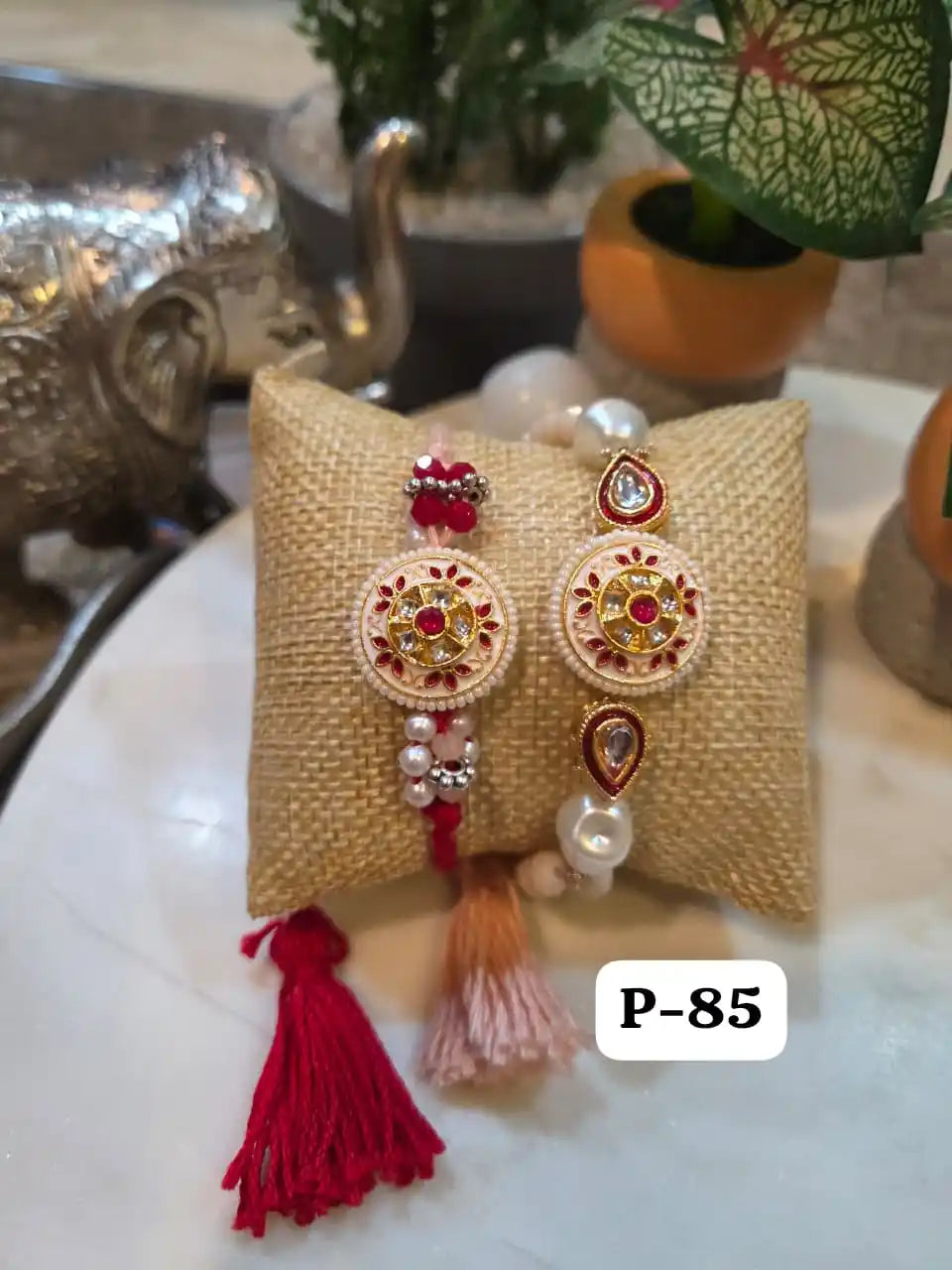 Premium Signature Kundan Bracelet Rakhi Duo