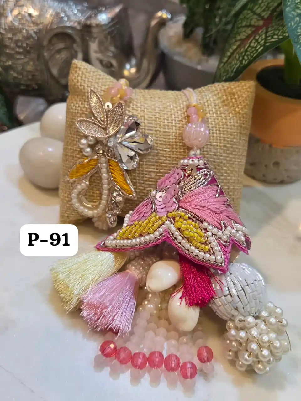 Pearl Latkan Zardosi Rakhi Lumba Pair