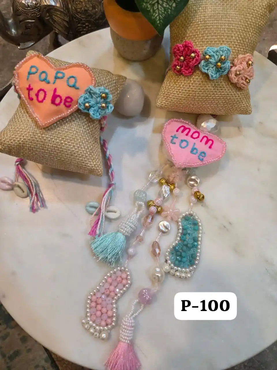 Designer Mom to Be & Papa to Be Bracelet Rakhi Pair