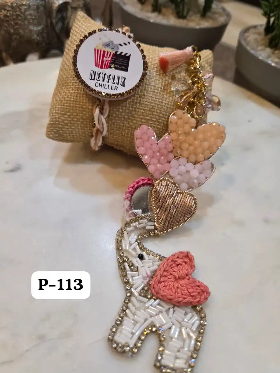 Elegant Beaded Elephant Heart Bracelet with Netflix Chiller Rakhi
