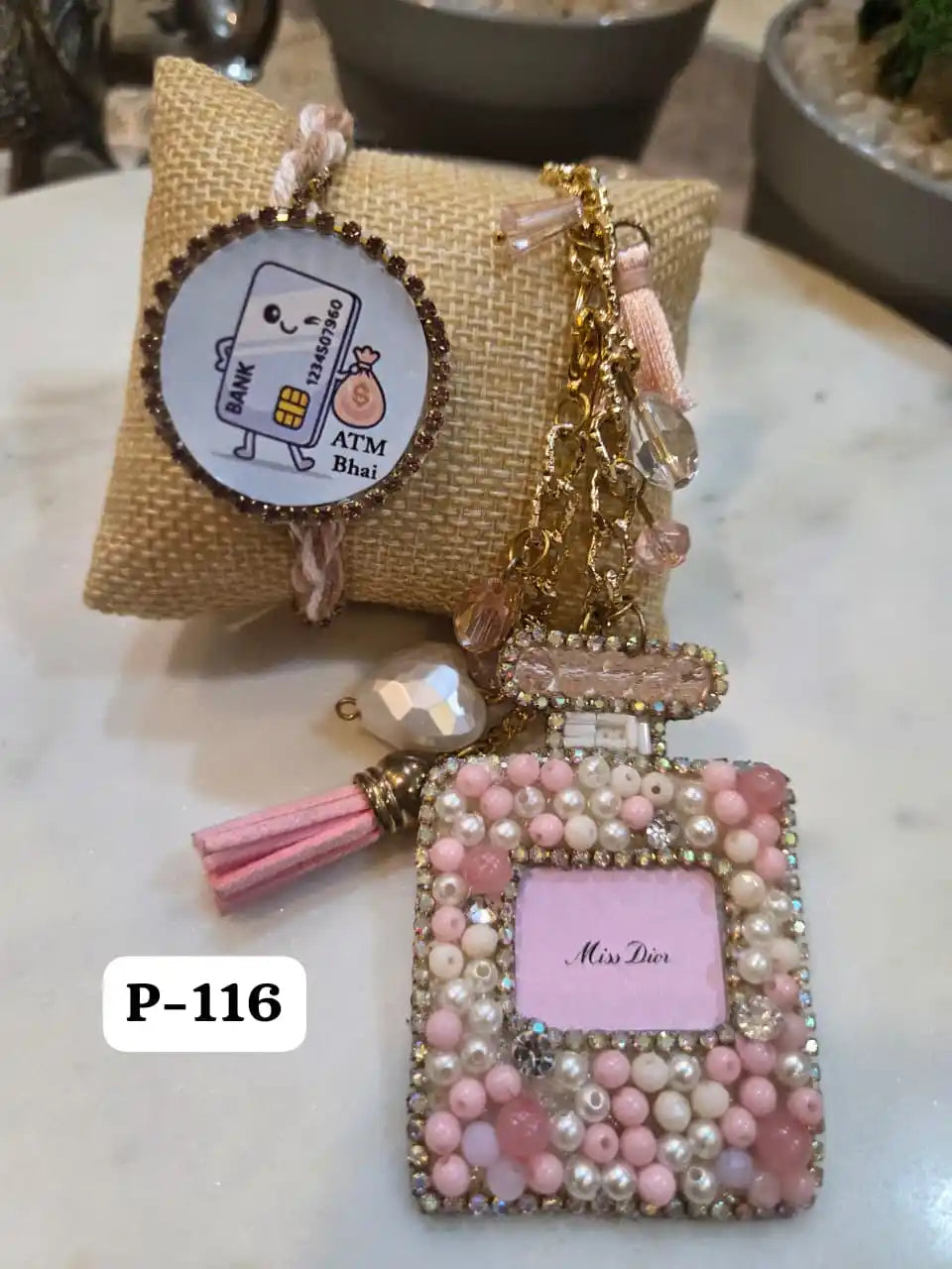 Elegant Beaded Miss Dior Perfume Bracelet with ATM Bhai Rakhi