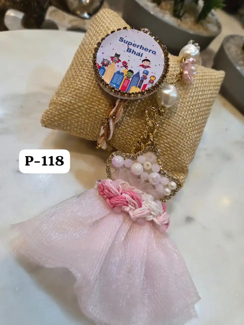 Elegant Beaded Barbie Bracelet with SuperHero Bhai Rakhi