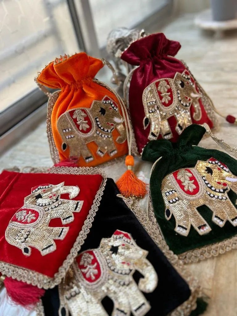 Royal & traditional Zardosi elephant potli