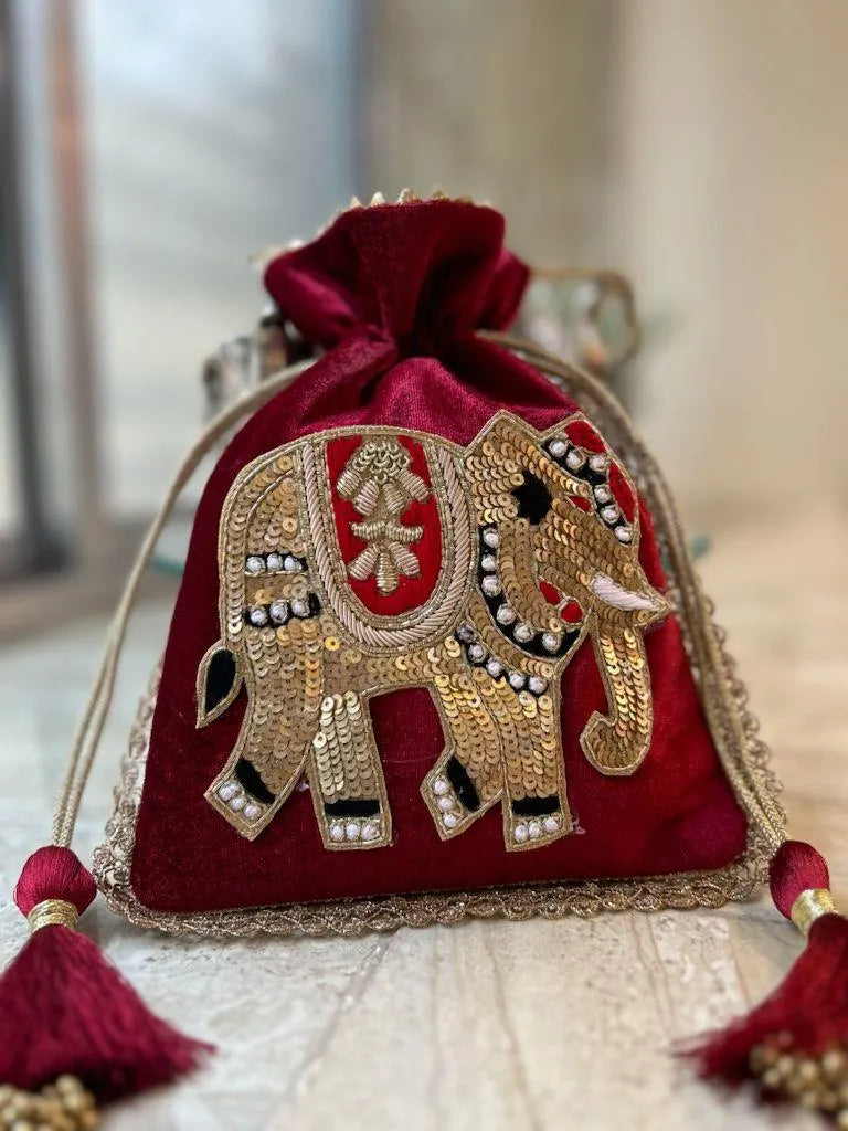 Royal & traditional Zardosi elephant potli