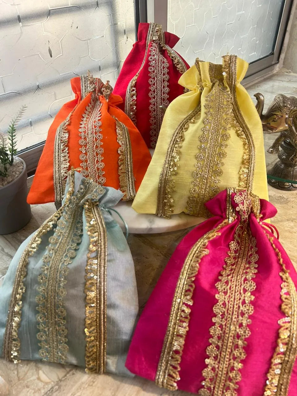 Gota-detailed Raw Silk Bags (Mix colors)