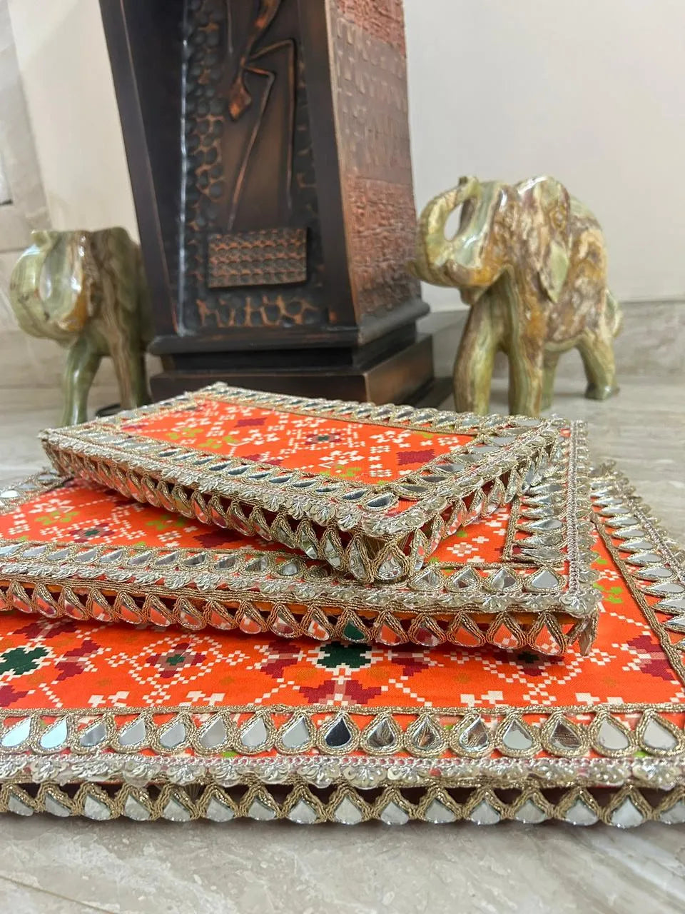 Shubh-Aarambh Patola Chowki set (Set of 3)