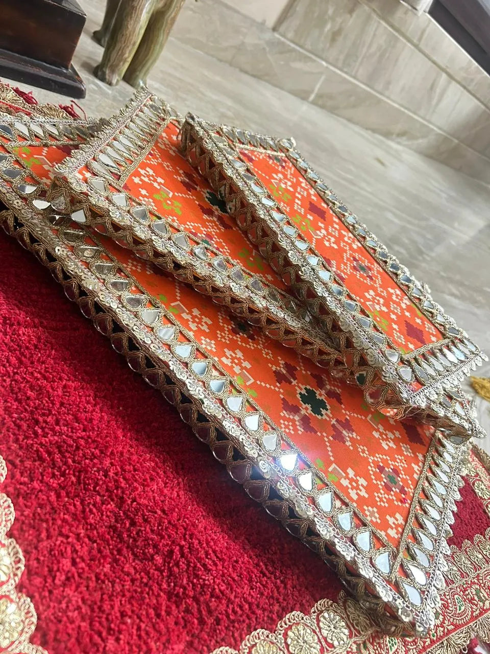 Shubh-Aarambh Patola Chowki set (Set of 3)