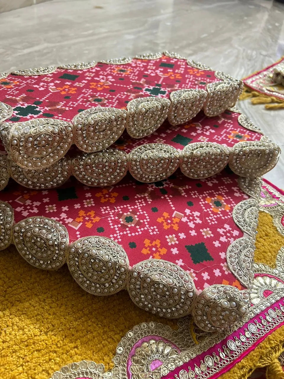 Shubh-Aarambh Patola Chowki set (Set of 3)