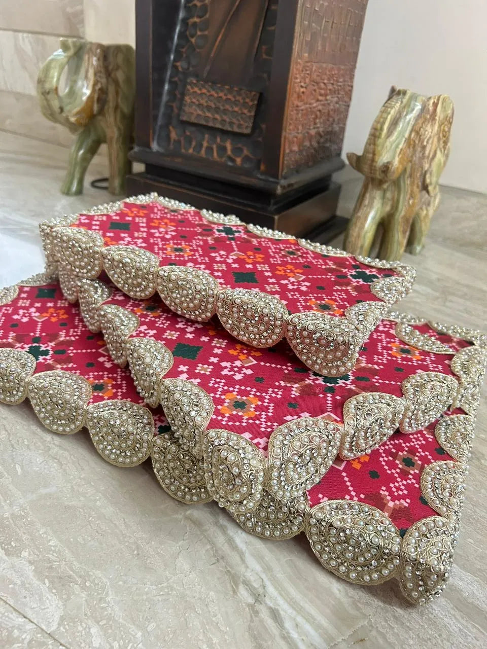 Shubh-Aarambh Patola Chowki set (Set of 3)