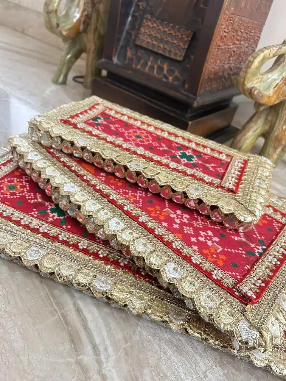 Shubh-Aarambh Patola Chowki set (Set of 3)