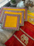 Elegant 3 pc Mandir Aasan + Festive Organza Elephant Bag