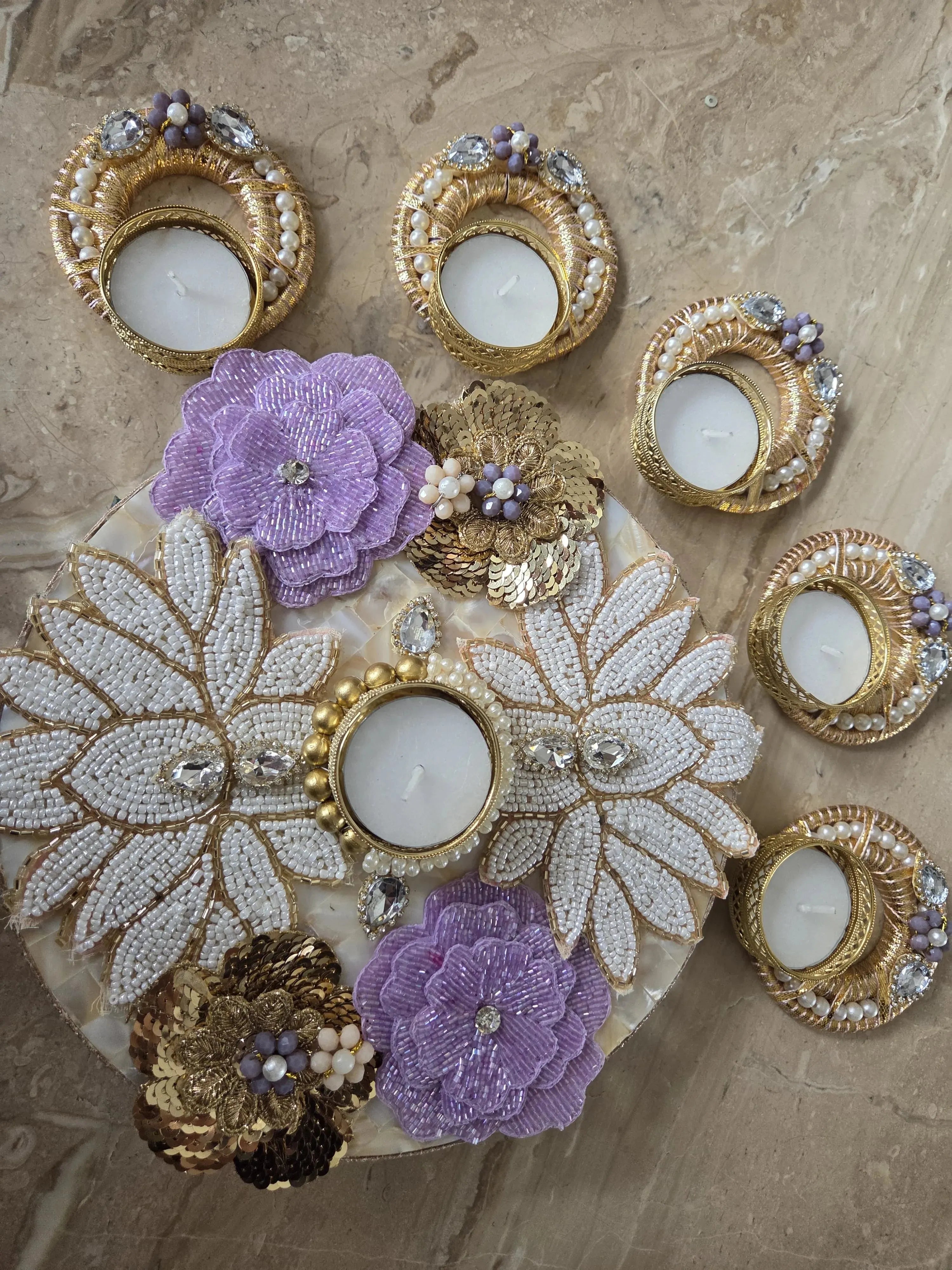 Designer-Crafted Beaded Chowki Rangoli Set (Set of 6)