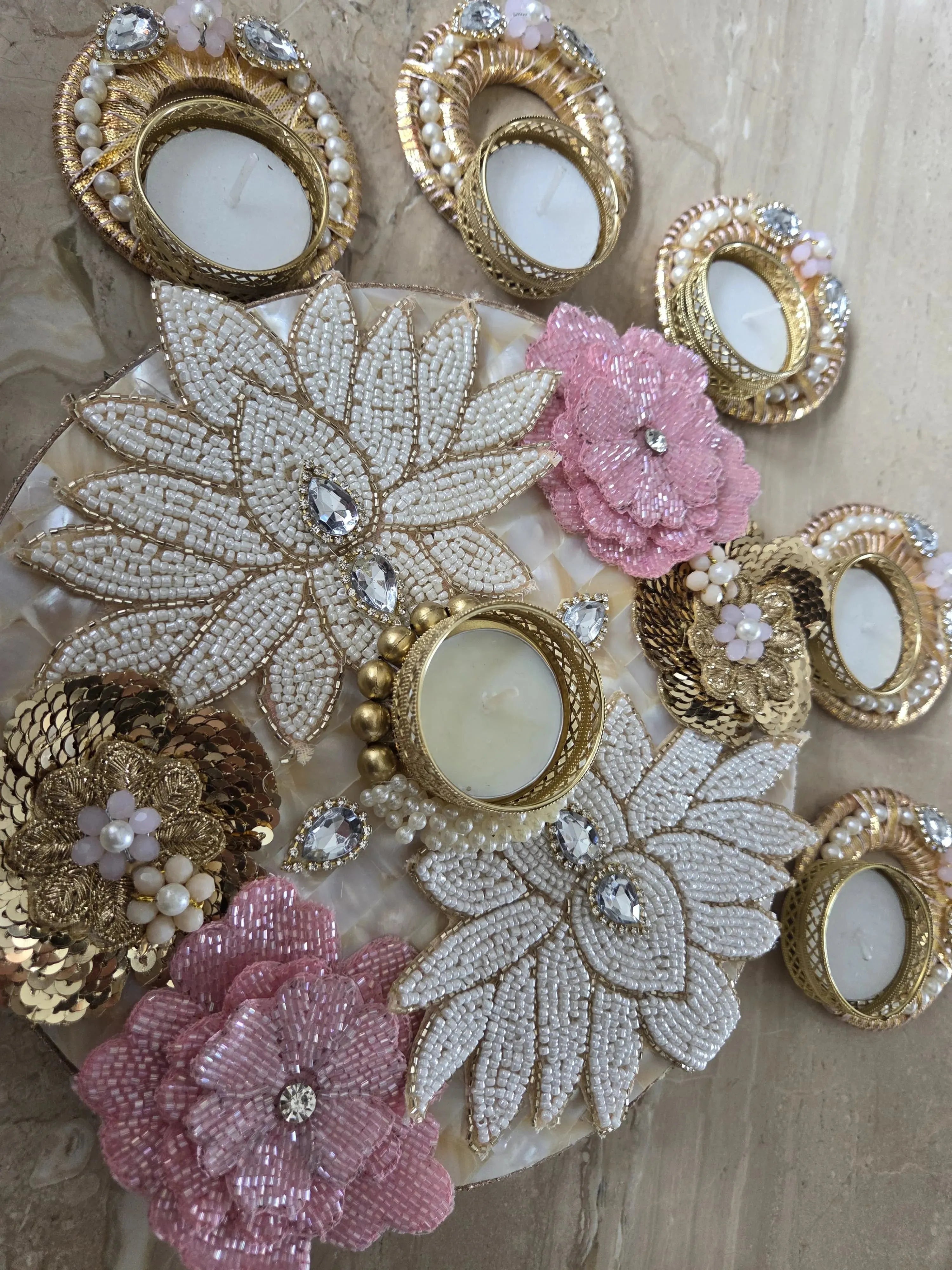 Designer-Crafted Beaded Chowki Rangoli Set (Set of 6)