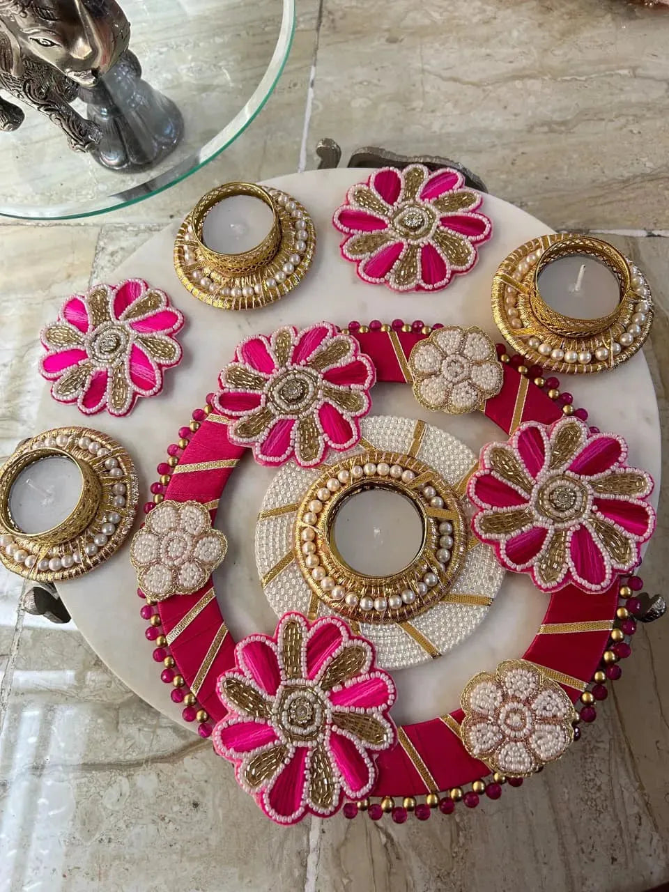 Threadwork Pearl Beaded Rangoli set (Set of 6)