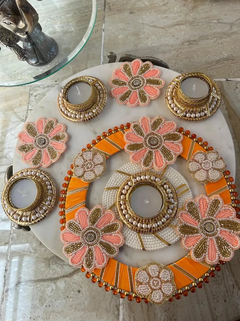 Threadwork Pearl Beaded Rangoli set (Set of 6)