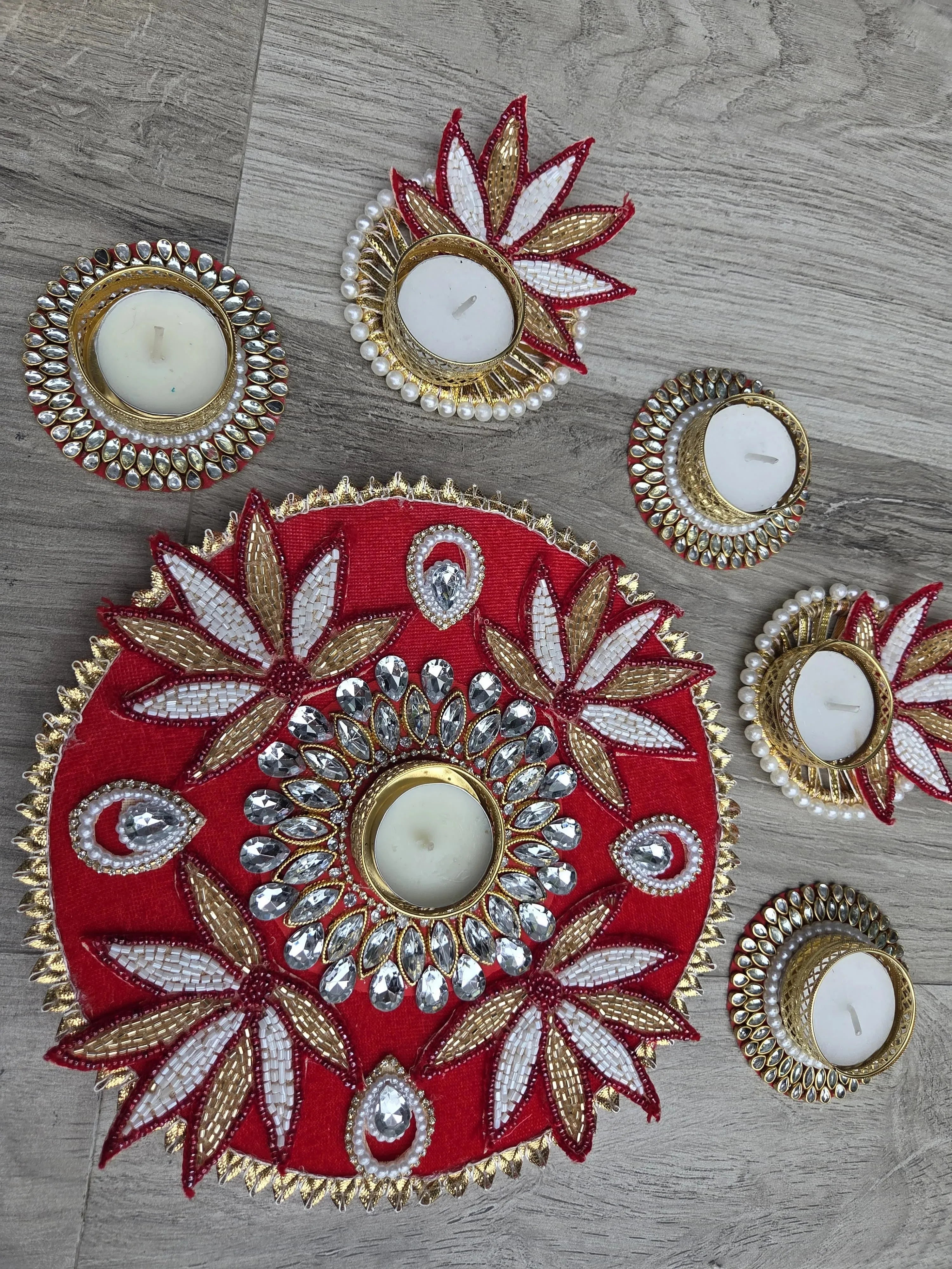 Traditional Beaded Lotus Rangoli Set (Set of 6)