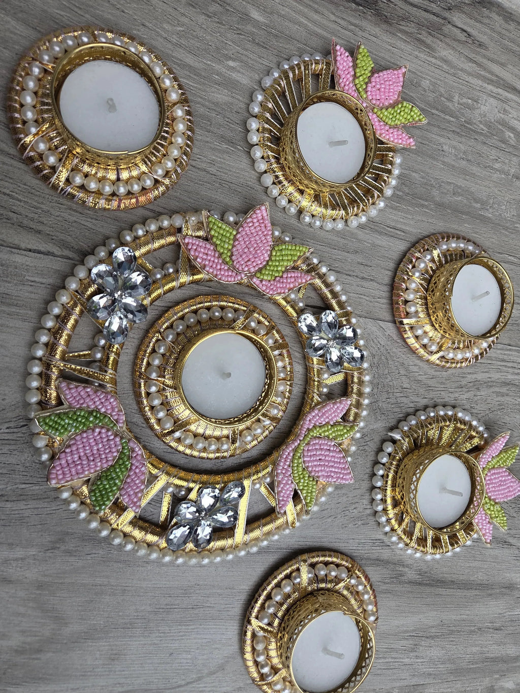 Budgeted Beaded Lotus Rangoli Set (Set of 6)